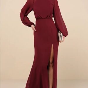 Lulus graceful entrance long sleeve backless maxi dress in burgundy